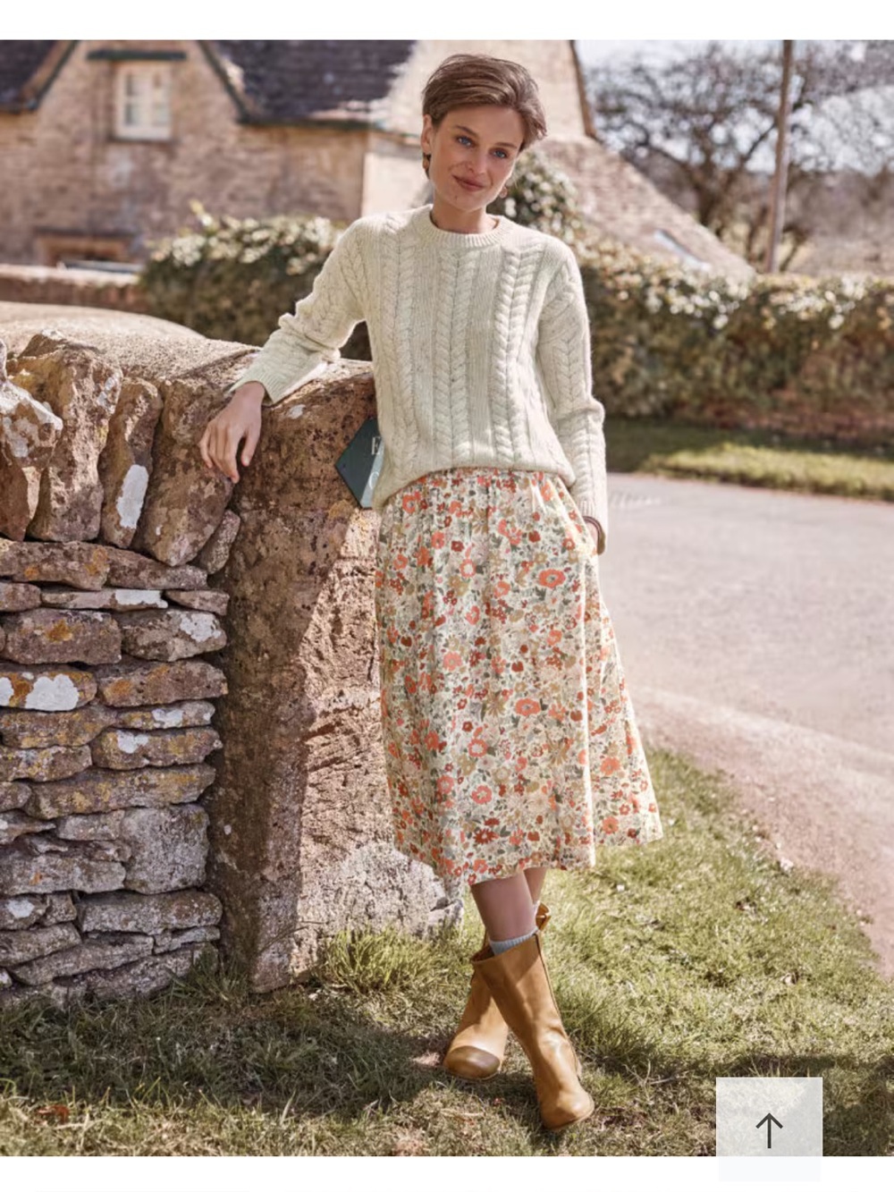Garnet Hill Edith Organic Cotton Skirt Made with Liberty Fabric Cream Floral M
